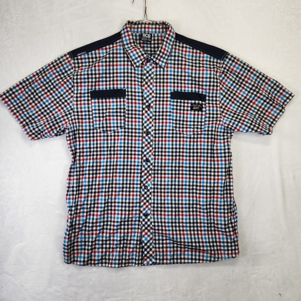 Enyce Sean Combs Mens 3XL Short Sleeve Plaid Button Down Shirt Red Blue White